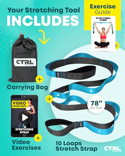 Stretching Strap with Loops - Non Elastic Stretch Band for Physical Therapy, Yoga Strap for Stretching Equipment, Stretch ...