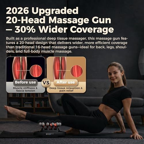 syufoo 20-Head Massage Gun Set,Deep Tissue Massage for Muscle Pain Relief,High-Power Electric Massager Gun with 3 Modes,30...