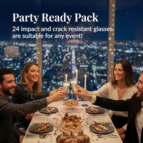 Prestee Set of 24 Clear Plastic Champagne Flutes - 4.5 oz Capacity Shatterproof Disposable Glasses - Suitable for Wedding...