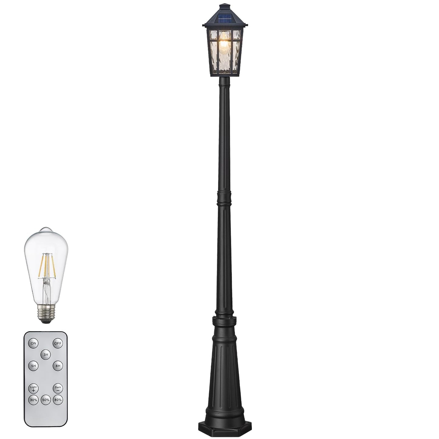NAXTTII Outdoor Solar Lamp Post Light, 80.7 Inch, Black Aluminum, Waterproof with Remote Control, Model XN13R-M-SL-SW-BK