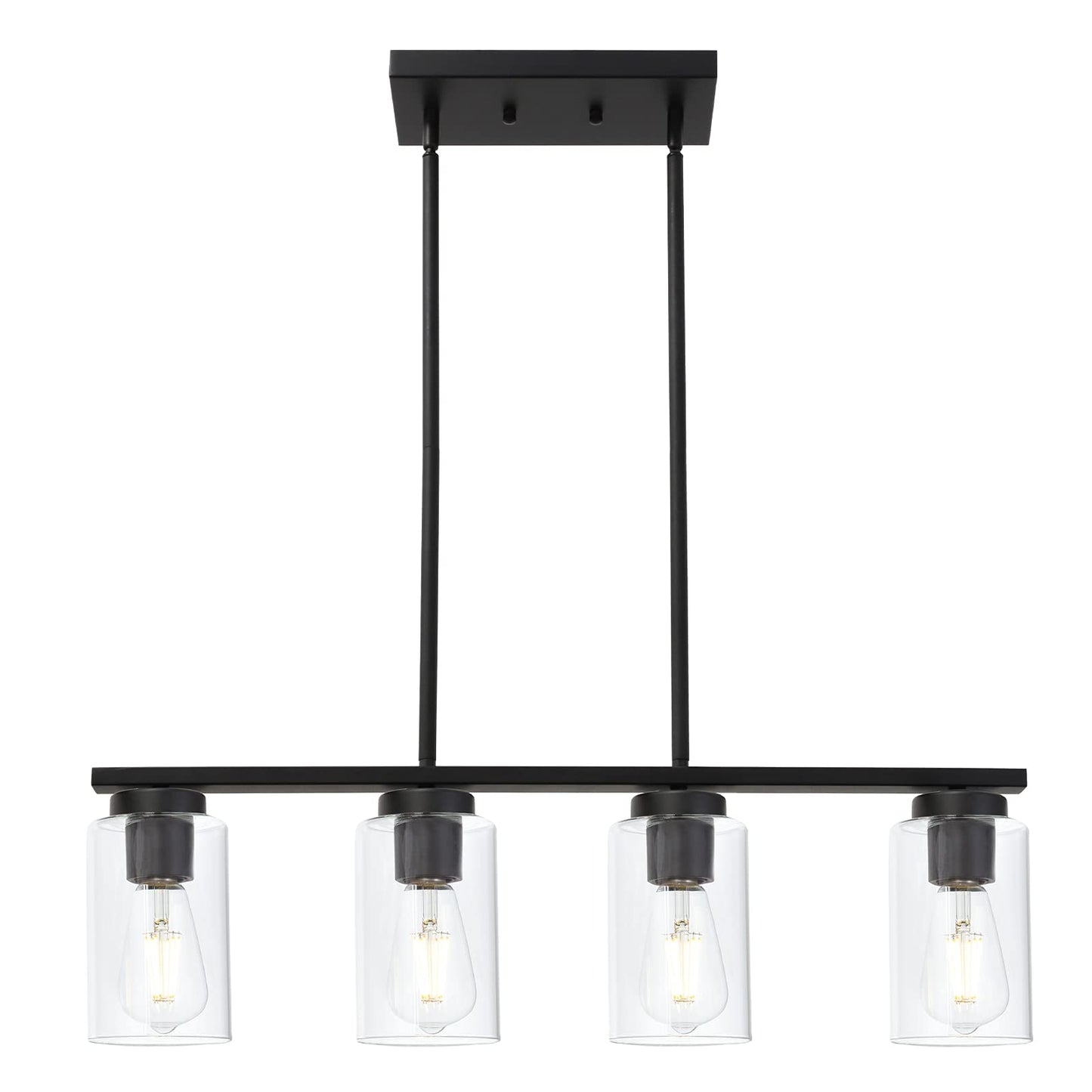 TODOLUZ Black Pendant Light Fixture, 4-Lights Clear Glass Shades, Ideal for Kitchen Island or Dining Room
