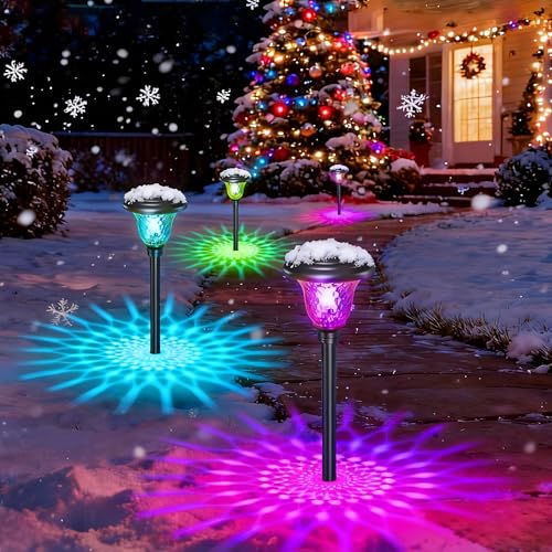 Beau Jardin 8 Pack Solar Pathway Lights Stainless Steel Outdoor Solar Powered Light Waterproof Glass High Lumen for Garden Landscape Path Yard Walkway Patio Driveway Outside White Color Changing Black