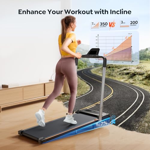 Foldable Treadmill with 7% Incline, 2.5HP Portable Under Desk Walking Pad with 0.6-7.5MPH, Handle, Remote and App Control,...
