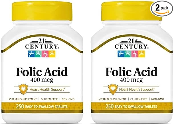 21st Century Folic Acid 400 mcg Tablets, 250 Count (Pack of 2)