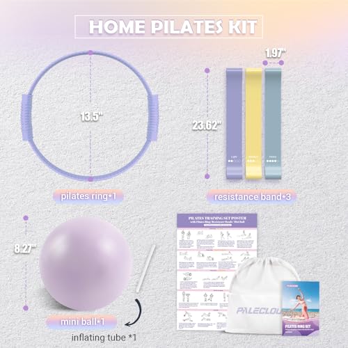 Pilates Essentials Kit for Women, 13.5" Pilates Ring and Ball Set with Resistance Bands for Home Workouts, Portable Pilate...