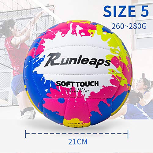 Runleaps Beach Volleyball Official Size 5 Soft Waterproof Volleyball Sand Sports PU Ball for Indoor, Outdoor, Pool, Gym, T...