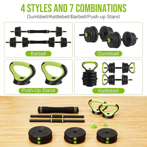 Adjustable Dumbbell Set, 44Lbs 4-in-1 Free Weight Set with Connector, Converts to Barbell, Kettlebell & Push-Up Stand, Hom...