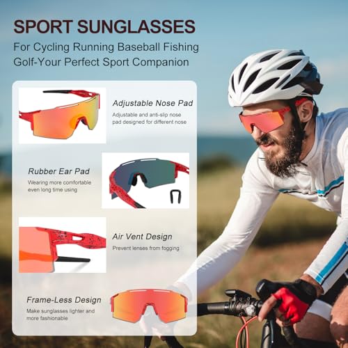 IX INOXTO Sports Sunglasses for Men Women Cycling Sunglasses Lightweight TR90 Frame UV400 Protection Goggles for Baseball Run