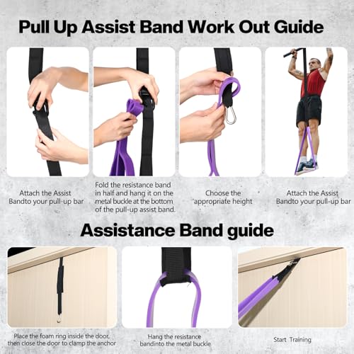 Soulchen Resistance Bands Pull up Assistance Band Set 530 Lbs 4 Pcs Exercise Bands with Assist Belt Nylon Strap and Door A...