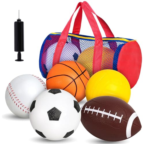 LovesTown Sports Balls for Kids, 5 Pack Inflatable Playground Balls Rubber Kickballs Dodgeballs with Duffle Bag, for Kids ...