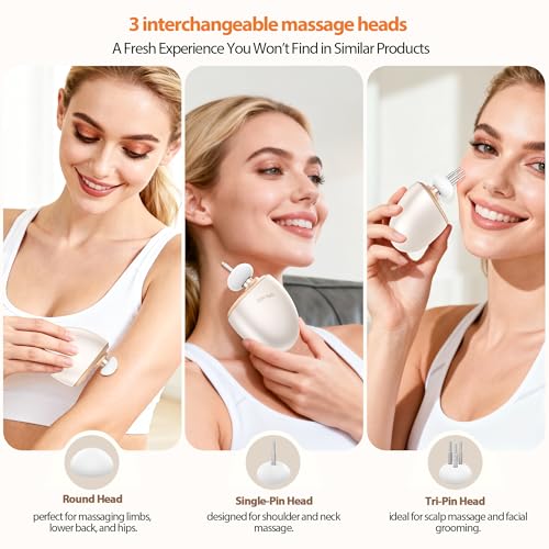 Mini Massage Gun,Designed by Japanese Experts,3-Pin Retractable Head (For Face & Scalp) + Round Head (For Muscle Groups),P...