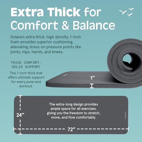 Retrospec Solana Yoga Mat 1" Thick w/Nylon Strap for Men & Women - Non Slip Exercise Mat for Home Yoga, Pilates, Stretchin...