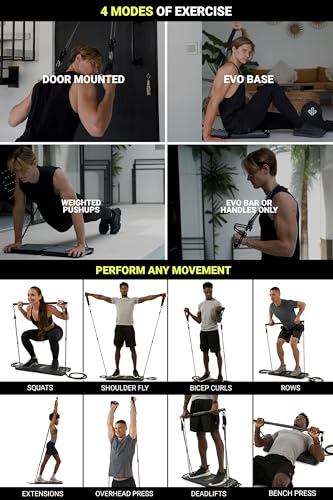 EVO Gym - Portable Home Gym Strength Training Equipment, at Home Gym | All in One Gym - Resistance Bands, Base Holds Gym B...