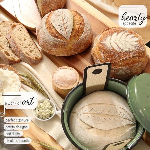 All-Inclusive 𝗣𝗥𝗘𝗠𝗜𝗨𝗠 Sourdough Starter Kit with Pot, 34 Oz Starter Jar, 4 Banneton Bread Proofing Baskets, Scrape...