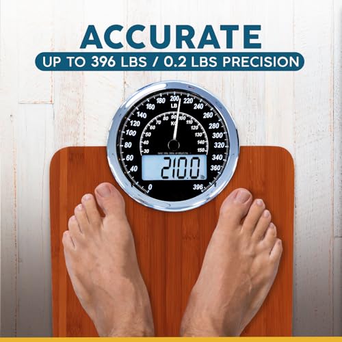 ZENO Hybrid 2-in-1 Analog & Digital Weighing Scale for Body Weight up to 400lbs - Thick Tempered Glass - Extra Large Displ...