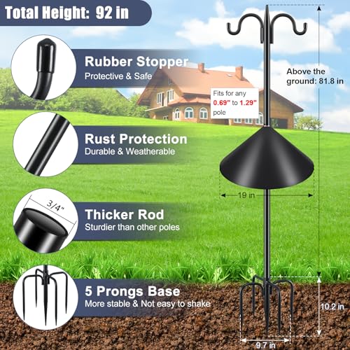 Gtongoko Bird Feeder Pole Squirrel Proof, 92 Inch Double Shepherds Hook for Outdoor with Squirrel Baffles Adjustable Heavy...
