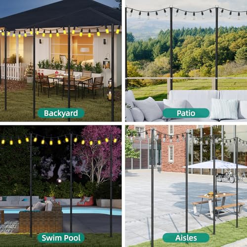 fuzzy-bird 4 Pack String Light Poles, 10Ft Light Poles for Outside, Metal Poles with Fork, Lighting Hanging Post Accessori...