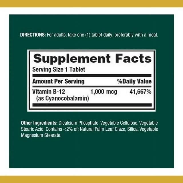 Nature's Bounty Vitamin B-12 1000 mcg Tablets 100 ea (Pack of 4)