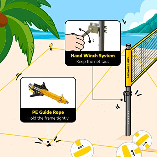 A11N Outdoor Volleyball and Badminton Combo Set - Includes Adjustable Height Anti-Sag Net, Volleyball, Air Pump, 4 Badmint...