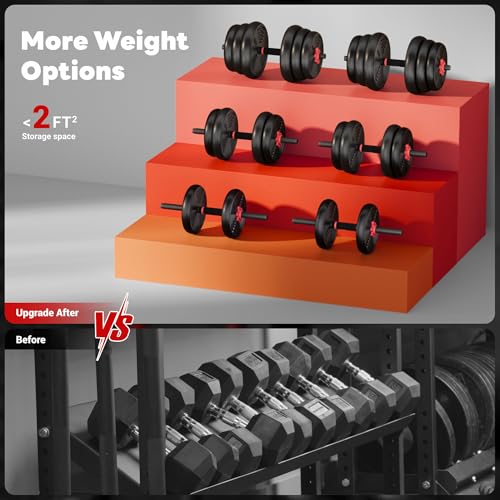 GOIMU Adjustable Dumbbells, 55/77LBS Free Weight Set, 4 in 1 Dumbbell Set Used as Barbell, Kellebell, Push Up Stand, Fitne...