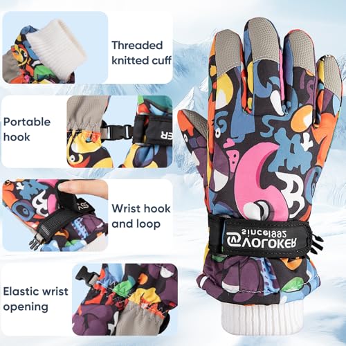 OMECHY Kids Ski Snow Gloves Waterproof Winter Cold Weather Windproof Warm Snowboard Sport Mittens for Boys Girls