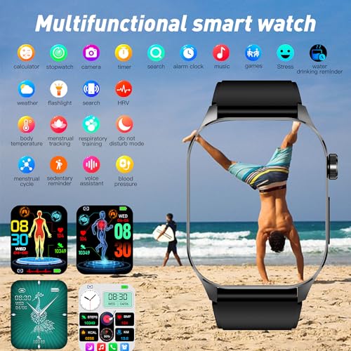 Smart Watch for Men Women, 2.04" AMOLED Color Screen, 24/7 Heart Rate, Blood Oxygen, Blood Pressure, Sleep and Stress Heal...