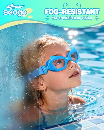 Seago 2 Pack Kids Swim Goggles with Fabric Strap for Kids 3-12, Cat-Shaped Swimming Goggles Anti-Fog UV Protection Leakproof