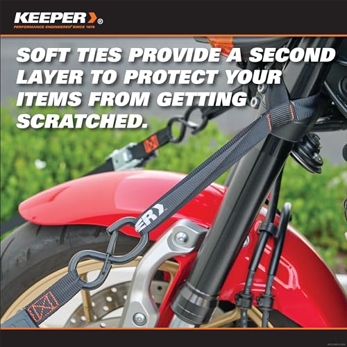 Keeper Ratchet Tie Down Straps Kit, 4 Pack - 1in. x 15ft. Heavy Duty Cargo Straps for Motorcycle, ATV, UTV & Moving – 1800...