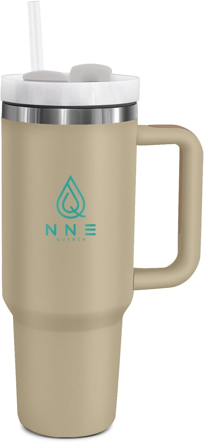 40oz stainless Steel Insulated Tumbler with Handle, lid and straw for cold water, Iced tea, or coffee - 100% Leak-Proof - Cupholder Friendly Travel Mug- Gifts for Women Men Him Her (Brown)