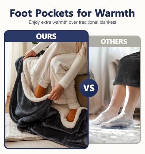 PASAMIC Electric Wearable Heated Blanket with Foot Pocket, Heated Blanket Wearable with Sleeves, Flannel & Sherpa Electric...