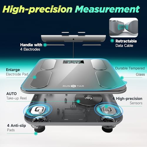 RunStar Digital Bathroom Scale for Body Weight, Body Fat, BMI 28 Measurements, Innovative 8-Electrode Smart Scales FSA&HSA...