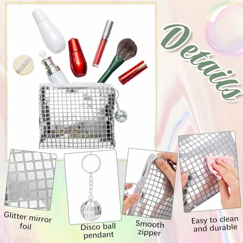 Locmeo 20 Pack Disco Makeup Bags Pop Star Party Favors Portable Glitter Sequin Mirror Cosmetic Organizer with Zipper, Suit...