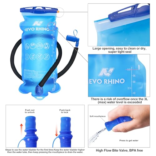 N NEVO RHINO Hydration Backpack with Water Bladder 3L, Hiking Backpack with Rain Cover, Insulation Water Daypack for Cycli...