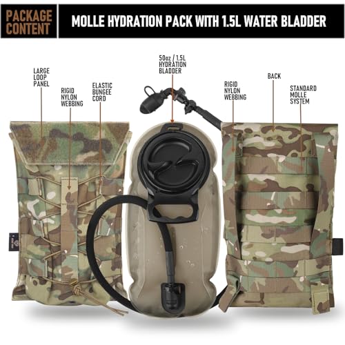 PETAC GEAR 1.5L / 3L Tactical Hydration Pack，Molle Carrier Pouch for 50 oz /100 oz Hydration Bladder Daypack Water Backpack.