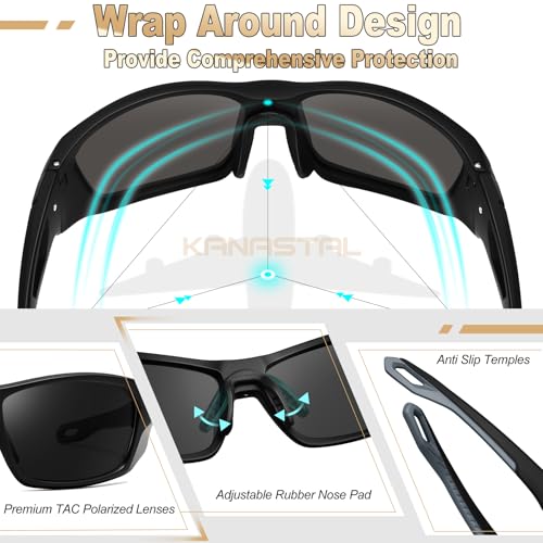 KANASTAL Wrap Around Sunglasses Men Women Polarized UV400 Square Fashion Sports Sun Glasses