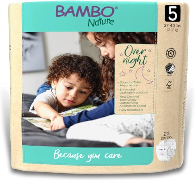 Bambo Nature Overnight Baby Diapers (Size 3 to 6), Size 5, 22 Count