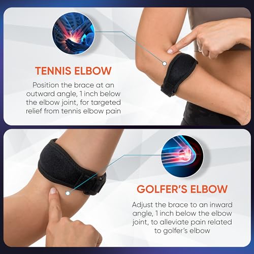 PhysFlex 2-Pack Elbow Brace for Men & Women, Adjustable Tennis & Golfer's Elbow Support Strap for Tendonitis Pain Relief -...