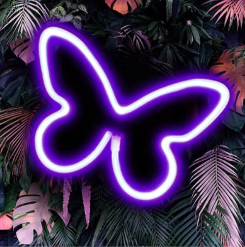 Ursamajor Butterfly Neon Sign - Purple Led Light For Bedroom & Party Decor - Usb/Battery Operated, Indoor Use