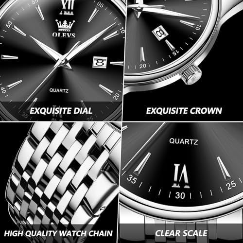 OLEVS Men's Watch,Classic Silver Watches for Men, Waterproof Stainless Steel Roman Numbers Men's Watch Easy to Read
