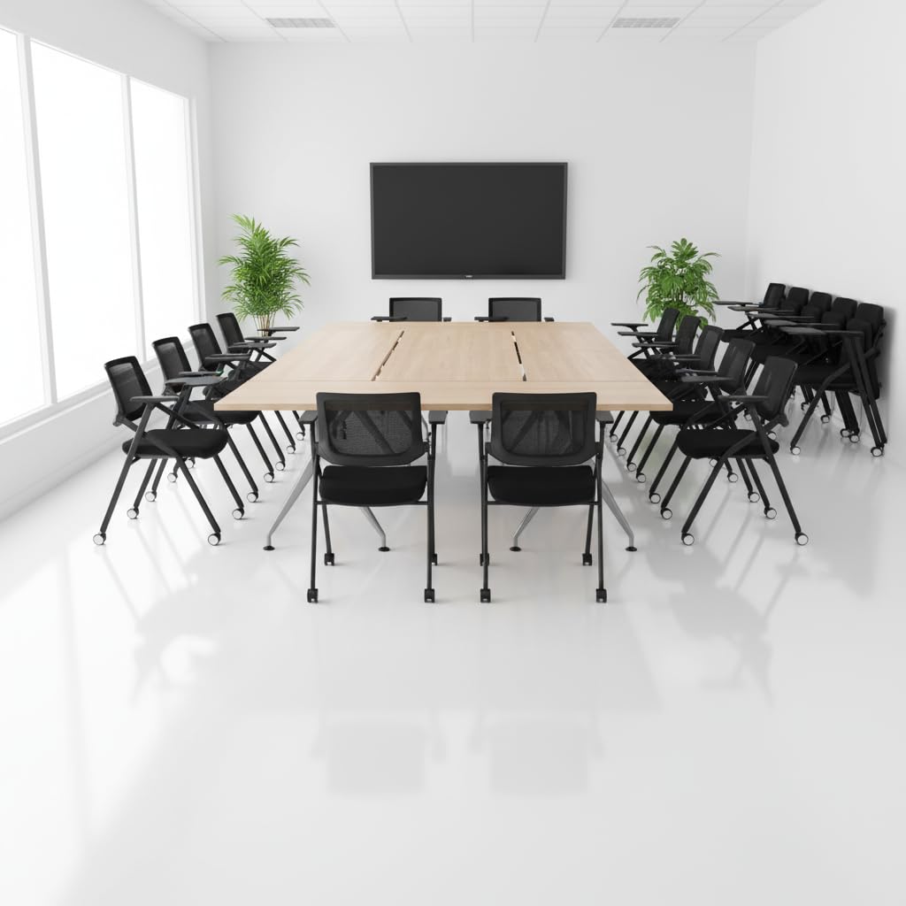 BROBRIYO Folding Chair with Wheels and Paddle, Ergonomic Mesh Back and Arms for Office, Meetings, Conferences, Receptions, Training Rooms & Folding Office Chairs - Black 80 Pack