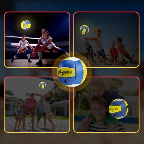 Toowaka Light up Beach Volleyball,Official Size Glow in The Dark Youth Volleyball, Bright with LED Lights Pre-Installed,Ba...