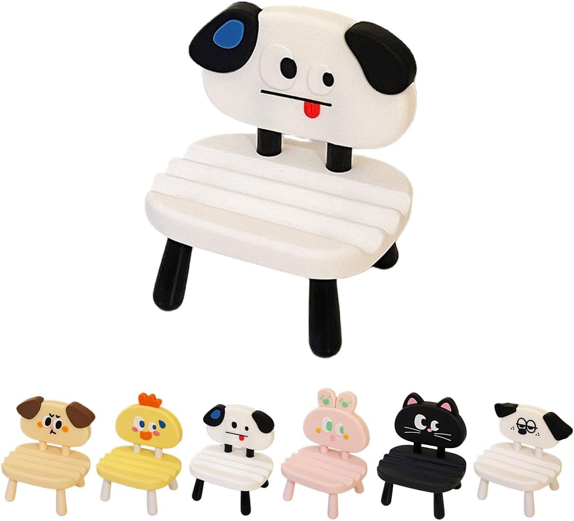 Super Cute Funny Face Animal Chair Cell Phone Stand, Adjustable Mobile Phone Support‌ Holder‌ Cellphone Mount‌ for Desk, Compatible with Phone 17 16 15 14 13, Smartphone, Pad, Tablet-White Dog
