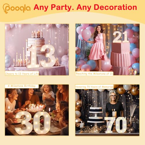 Pooqla Decorative Led Light Up Number Letters, White Plastic Marquee Number Lights Sign Party Wedding Decor Battery Operat...