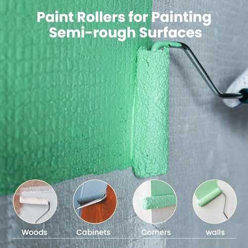 Mister Rui Microfiber Paint Roller Covers 4 Inch, 40 Pack Small Paint Roller Covers with Roller Frame Kit, Mini Paint Roll...