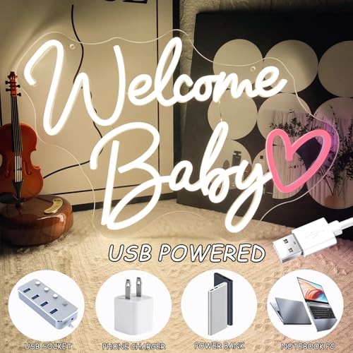 Welcome Baby Neon Sign, Dimmable Switch Welcome Led Signs for Wall Backdrop Decor, Warm White Neon Light Up Sign for Baby ...