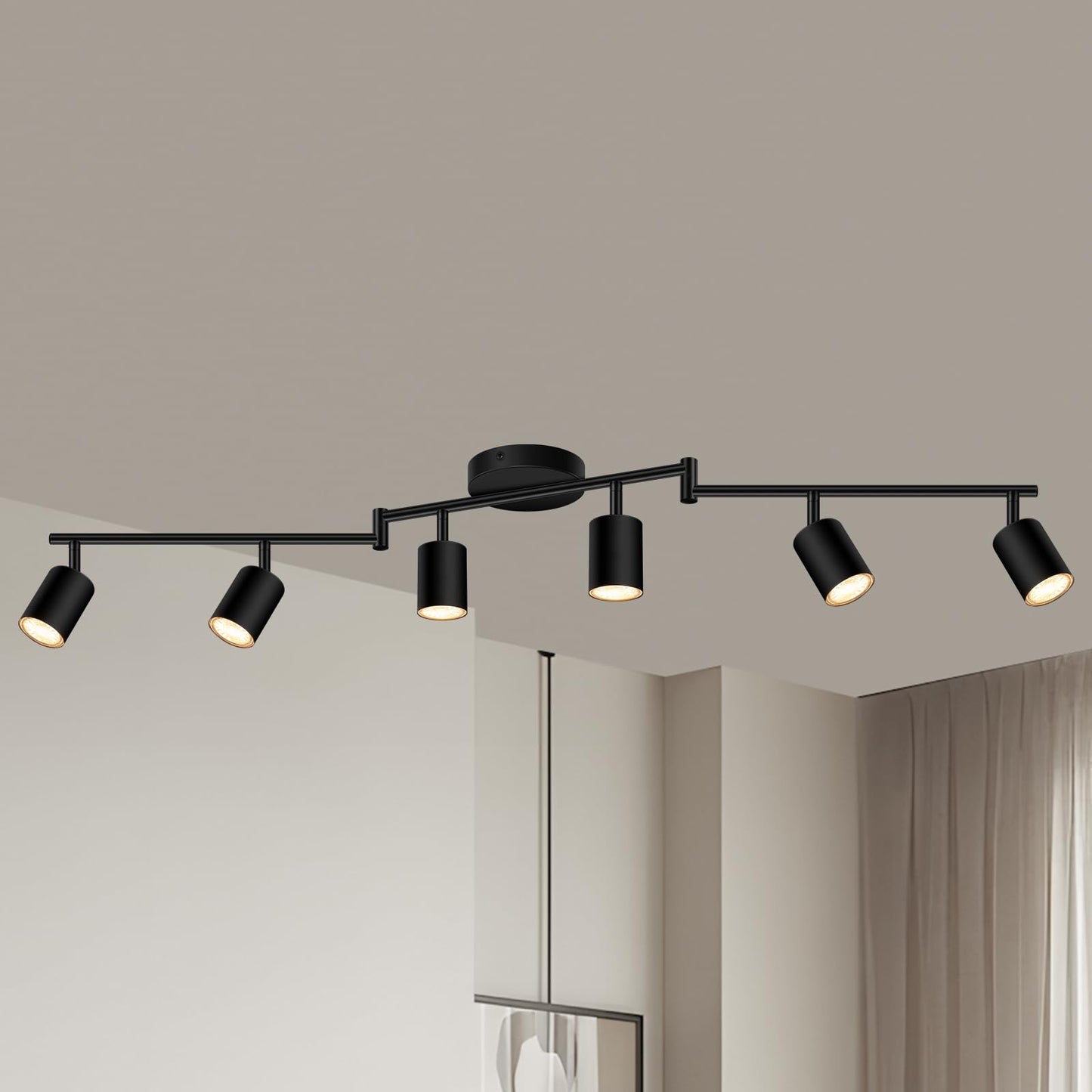 Auquee 6 Light Track Lighting Fixtures Ceiling  Matte Black Kichen Track Lighting Fixtures With Rotatable Light Heads  Foldable Lamp Arms  Modern Led Track Lights For Kitchen/Hallway  No Gu10 Bulb
