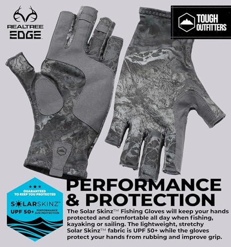 Tough Outdoors UV Fishing Gloves - Fingerless Grip for Kayak Gloves - UPF 50+ Sun Protection - Fishing Accessories