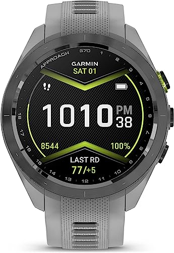 Garmin Approach S70 (Gray, 42mm) Golf GPS Watch AMOLED Display with Charging Stand, Car & Wall Adapters and Cleaning Kit