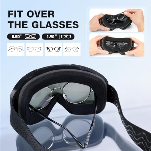 VOZAPOW Ski Goggles Over Glasses with HD Lens, 100% UV Protection Snow Snowboard Goggles Anti Fog for Men, Women, Youth