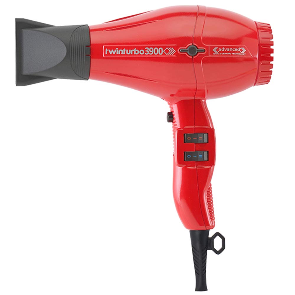 Turbo Power Twin Turbo 3900 Advanced Ionic & Ceramic Red Hair Dryer + M Hair Designs Tangle Stop Cord Detangler (Bundle) - Fast-